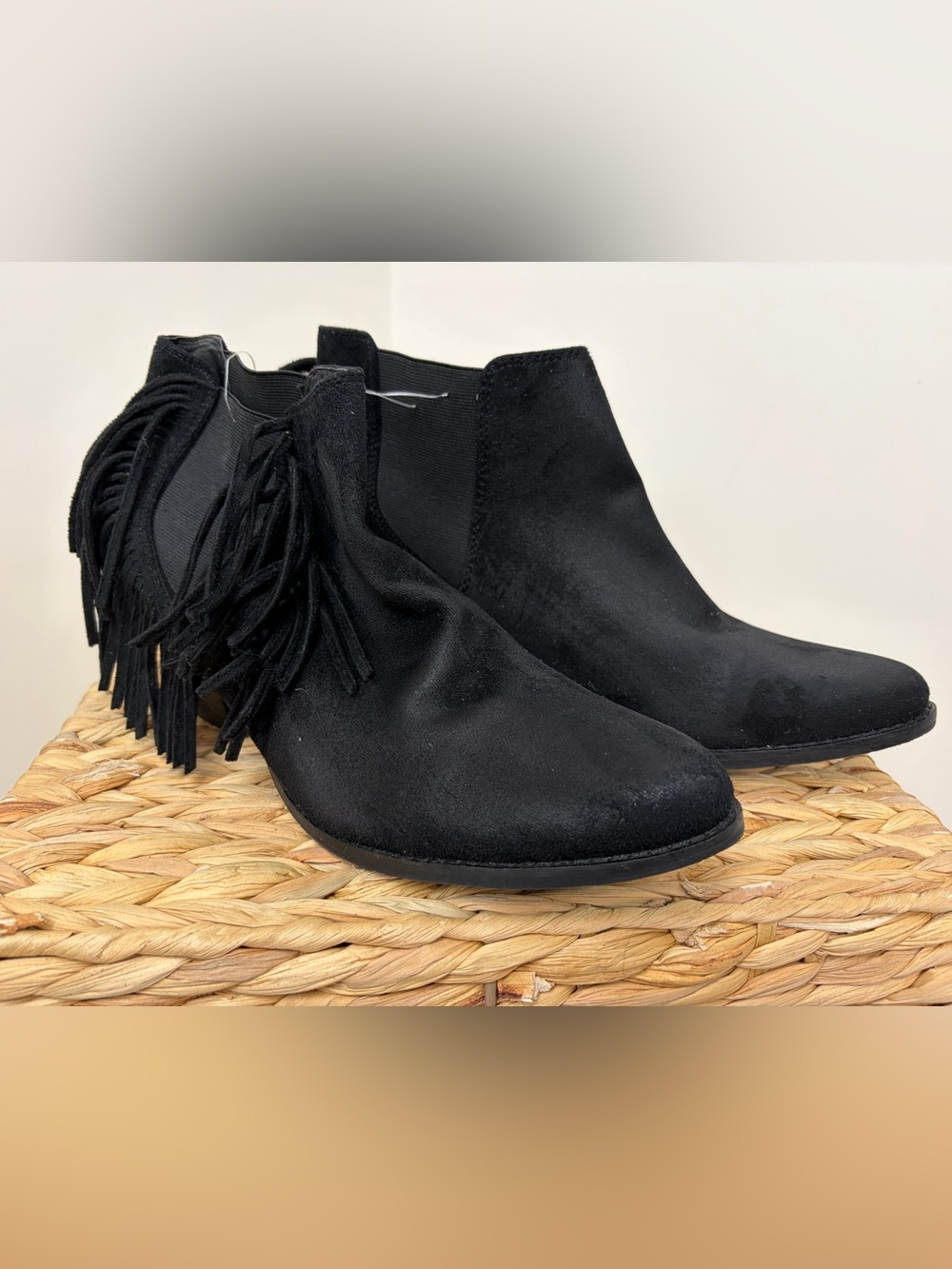 Coconuts by Matisse Black Suede Fringe Ankle Booties — Slip-On Chelsea Style
